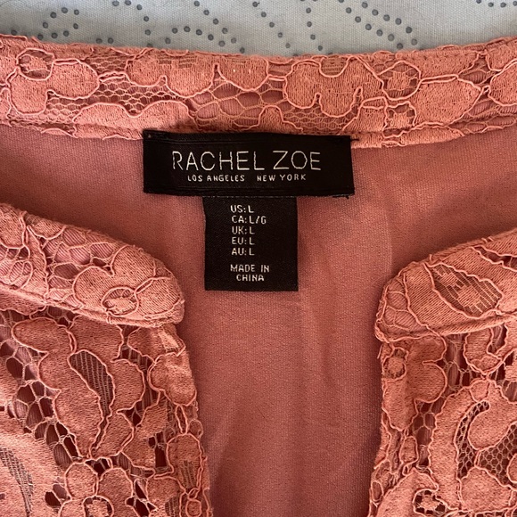 Rachel Zoe Pink Peachy Lace Crochet Long Sleeve Button Blouse - Picture 3 of 3